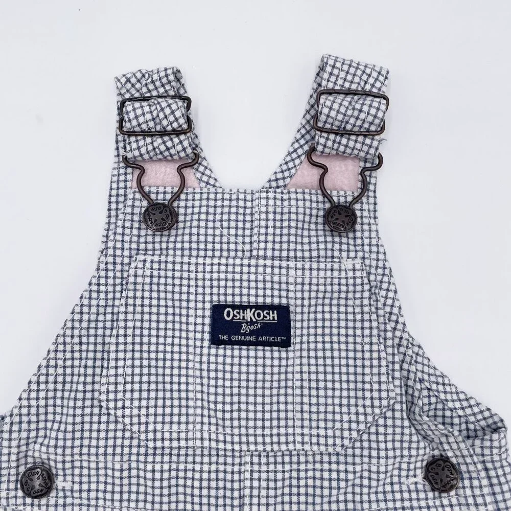OshKosh B'Gosh Cotton Shortalls Blue White Plaid Vestbak Overall Shorts Size 6 M